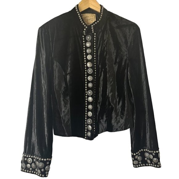 Rare Double D Ranch Silver Studded Black Velvet Jacket M Vintage Western Boho - Picture 1 of 15
